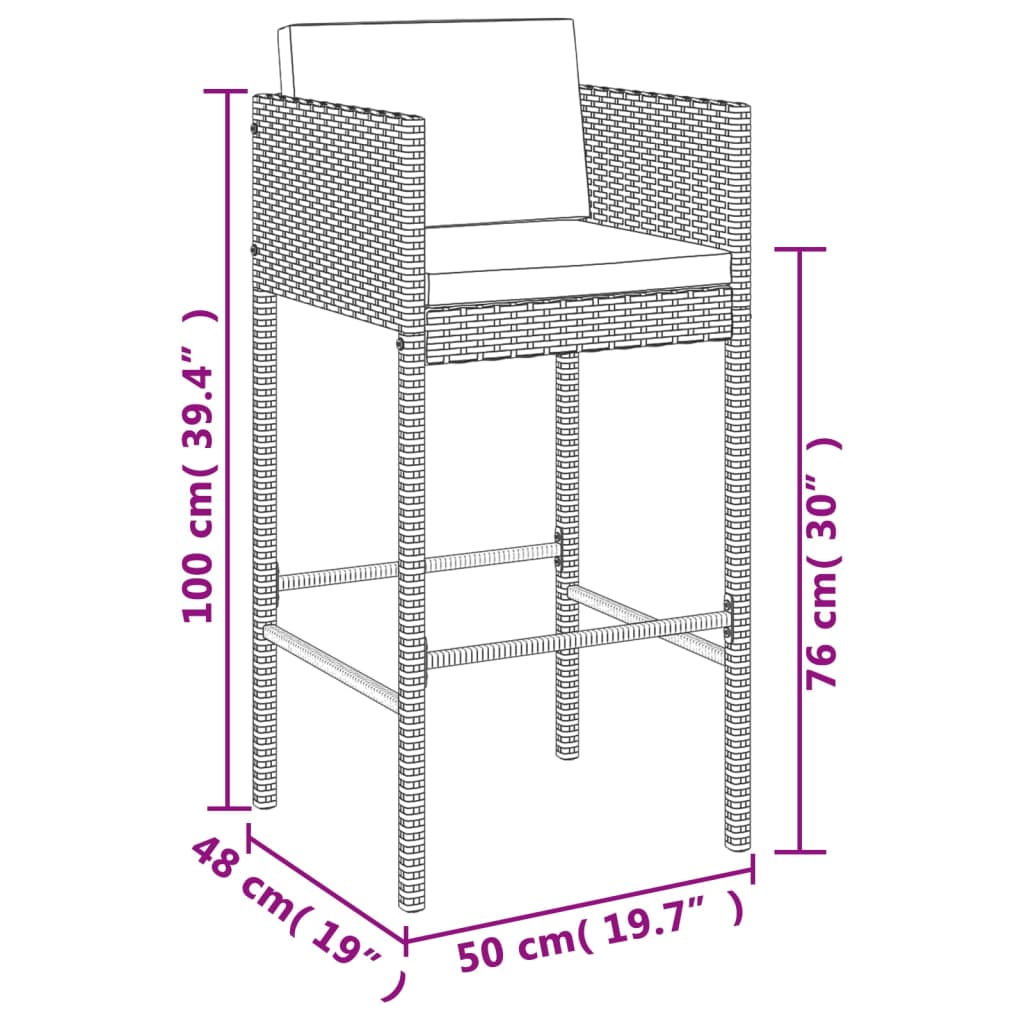 vidaXL 7 Piece Garden Bar Set with Cushions Grey Poly Rattan