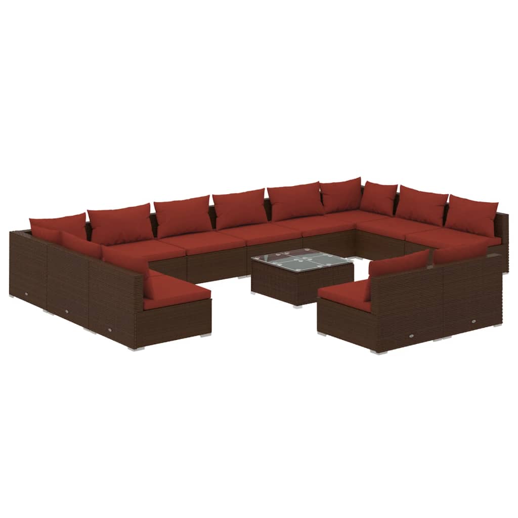 vidaXL 13 Piece Garden Lounge Set with Cushions Brown Poly Rattan