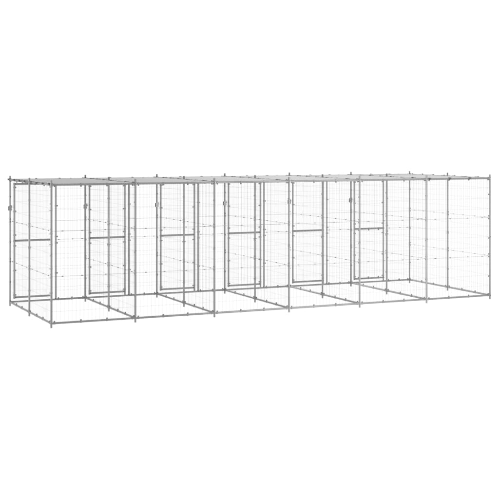 vidaXL Outdoor Dog Kennel Galvanised Steel with Roof 14.52 m²