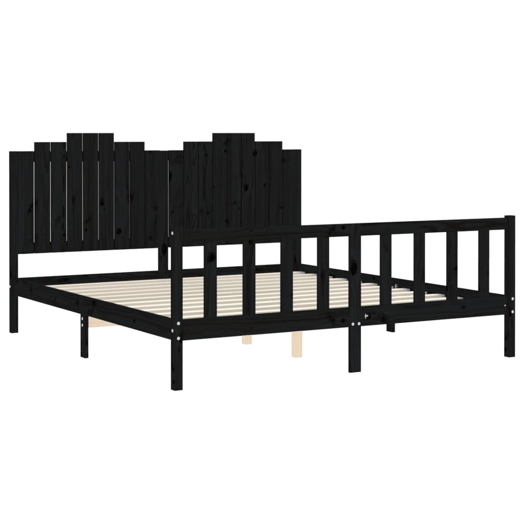 vidaXL Bed Frame without Mattress Black Solid Wood Pine