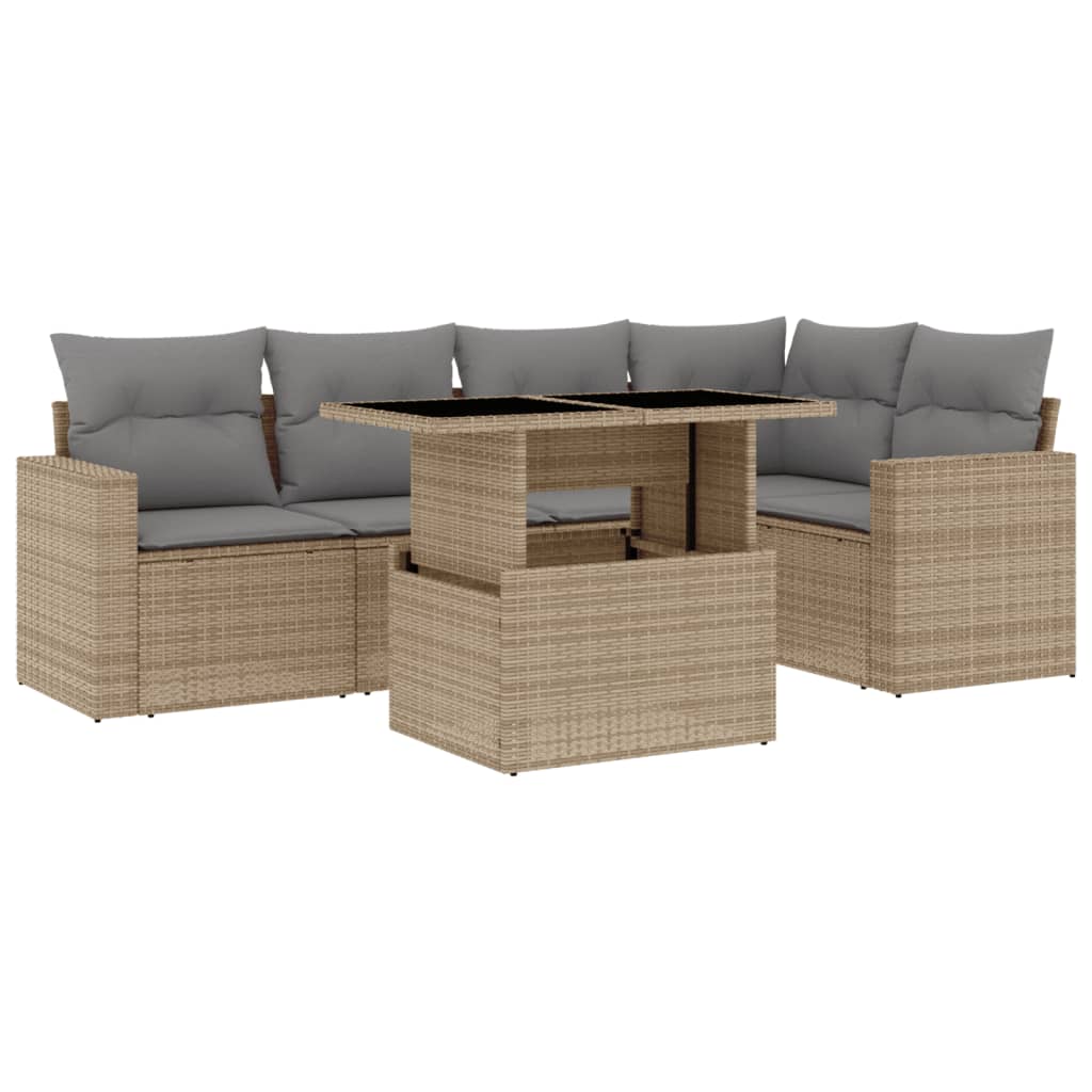 vidaXL 6 Piece Garden Sofa Set with Cushions Beige Poly Rattan