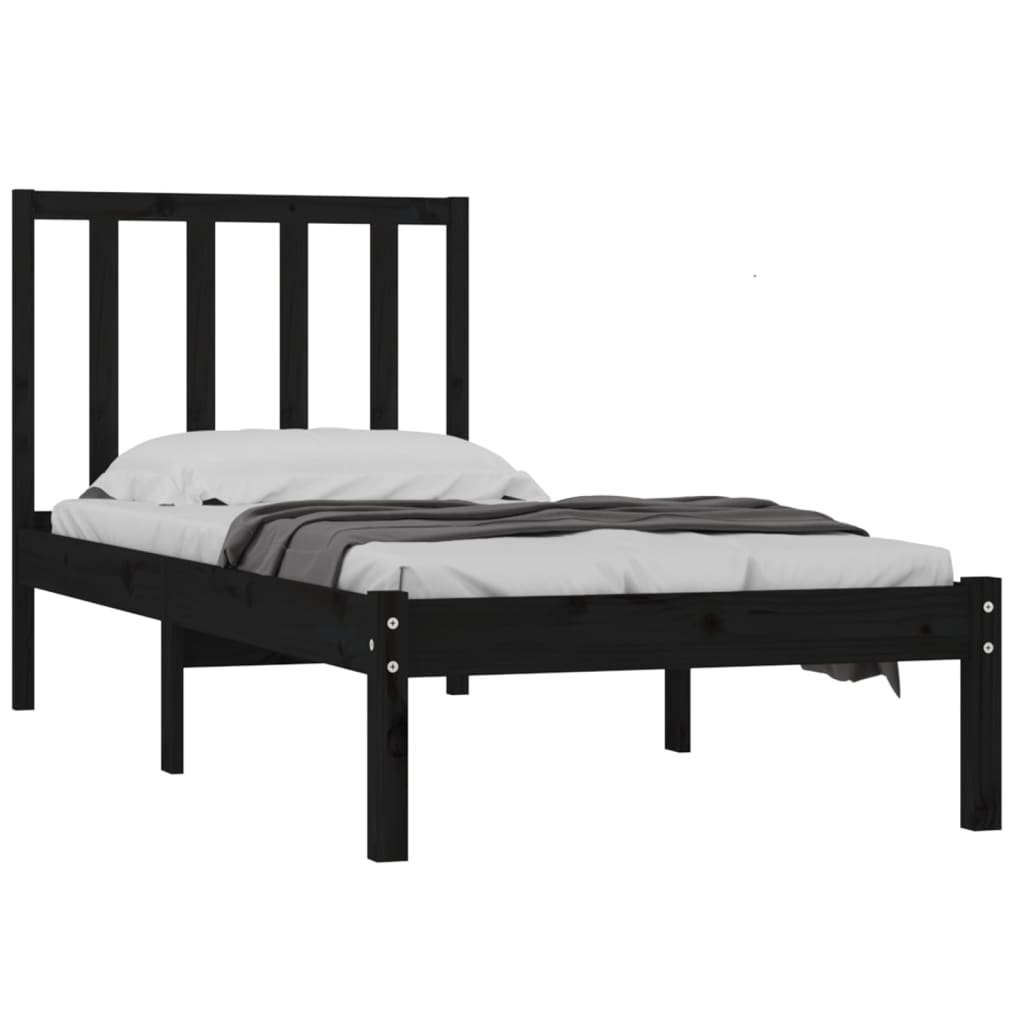 vidaXL Bed Frame without Mattress Black Solid Wood Pine 90x190 cm Single