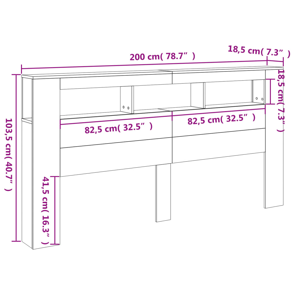 vidaXL LED Headboard Sonoma Oak 200 cm Engineered Wood