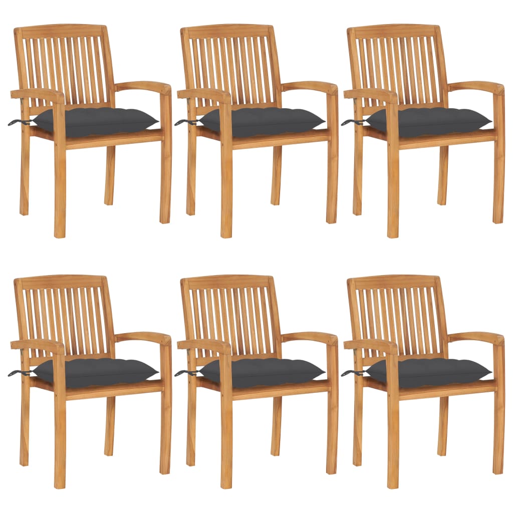 vidaXL Stacking Garden Chairs with Cushions 6 pcs Solid Teak Wood