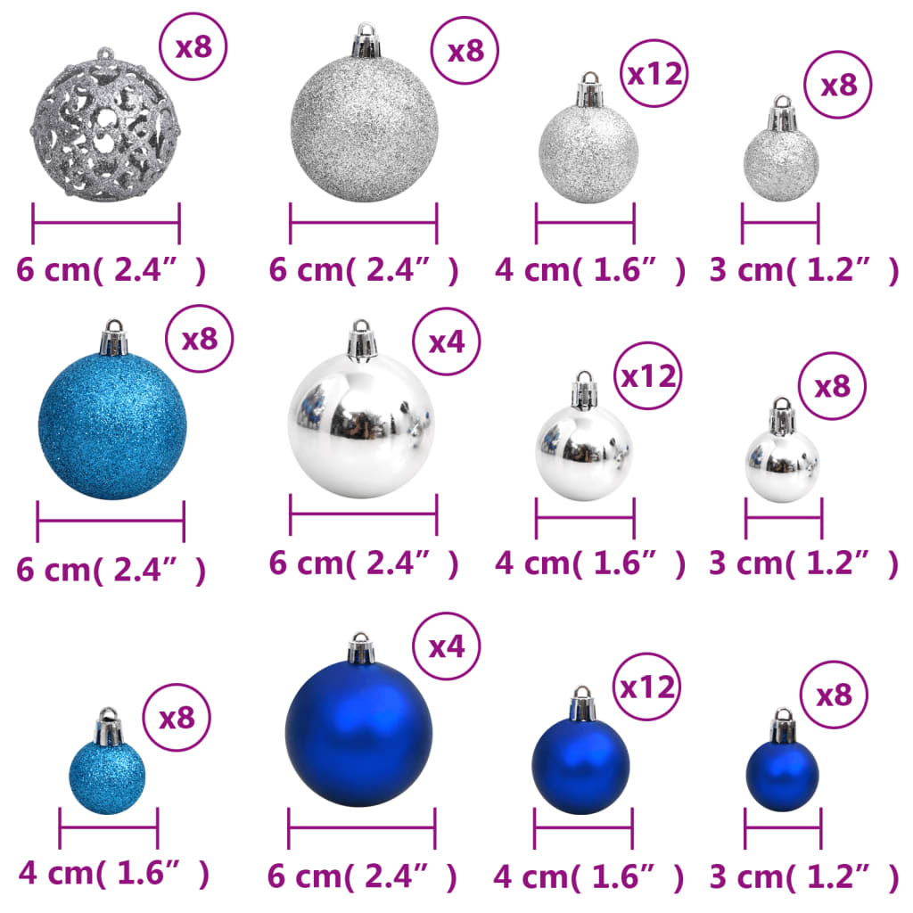 vidaXL Christmas Baubles 100 pcs Blue and Silver 3 / 4 / 6 cm