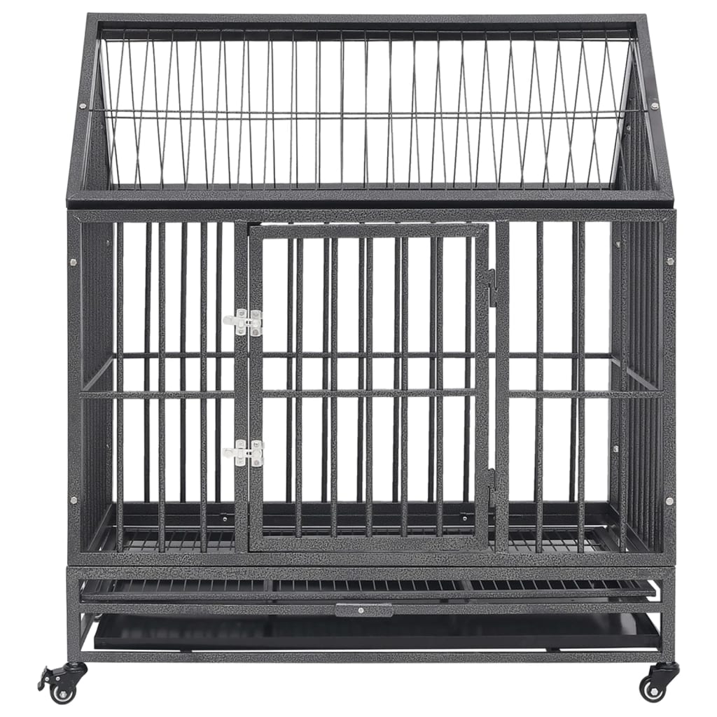 vidaXL Dog Cage with Wheels and Roof Steel 92x62x106 cm