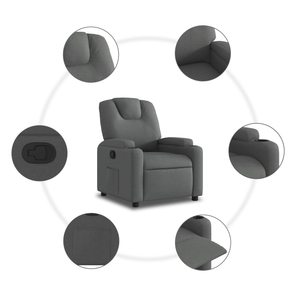 vidaXL Recliner Chair Dark Grey Fabric