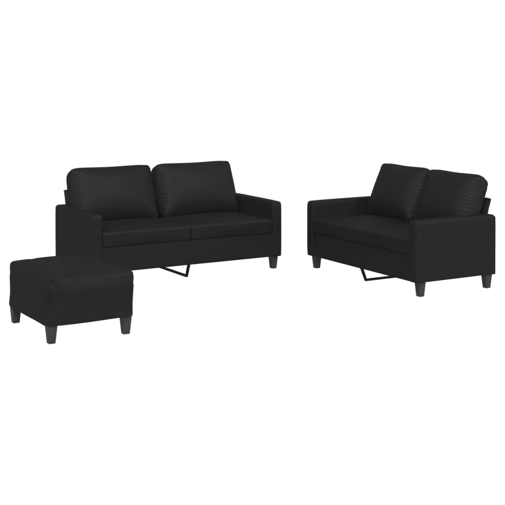 vidaXL 3 Piece Sofa Set with Cushions Black Faux Leather