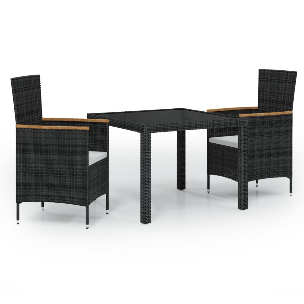 vidaXL 3 Piece Outdoor Dining Set with Cushions Poly Rattan Black