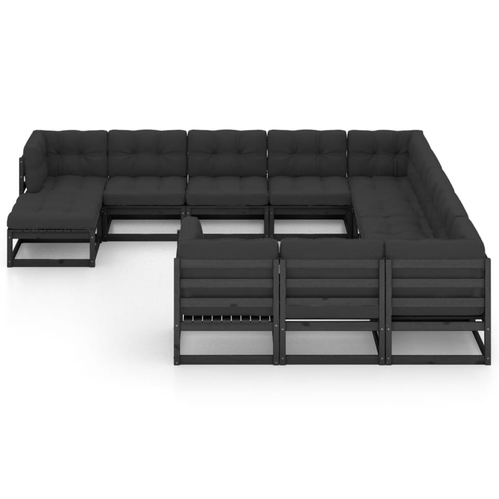 vidaXL 12 Piece Garden Lounge Set with Cushions Black Solid Pinewood