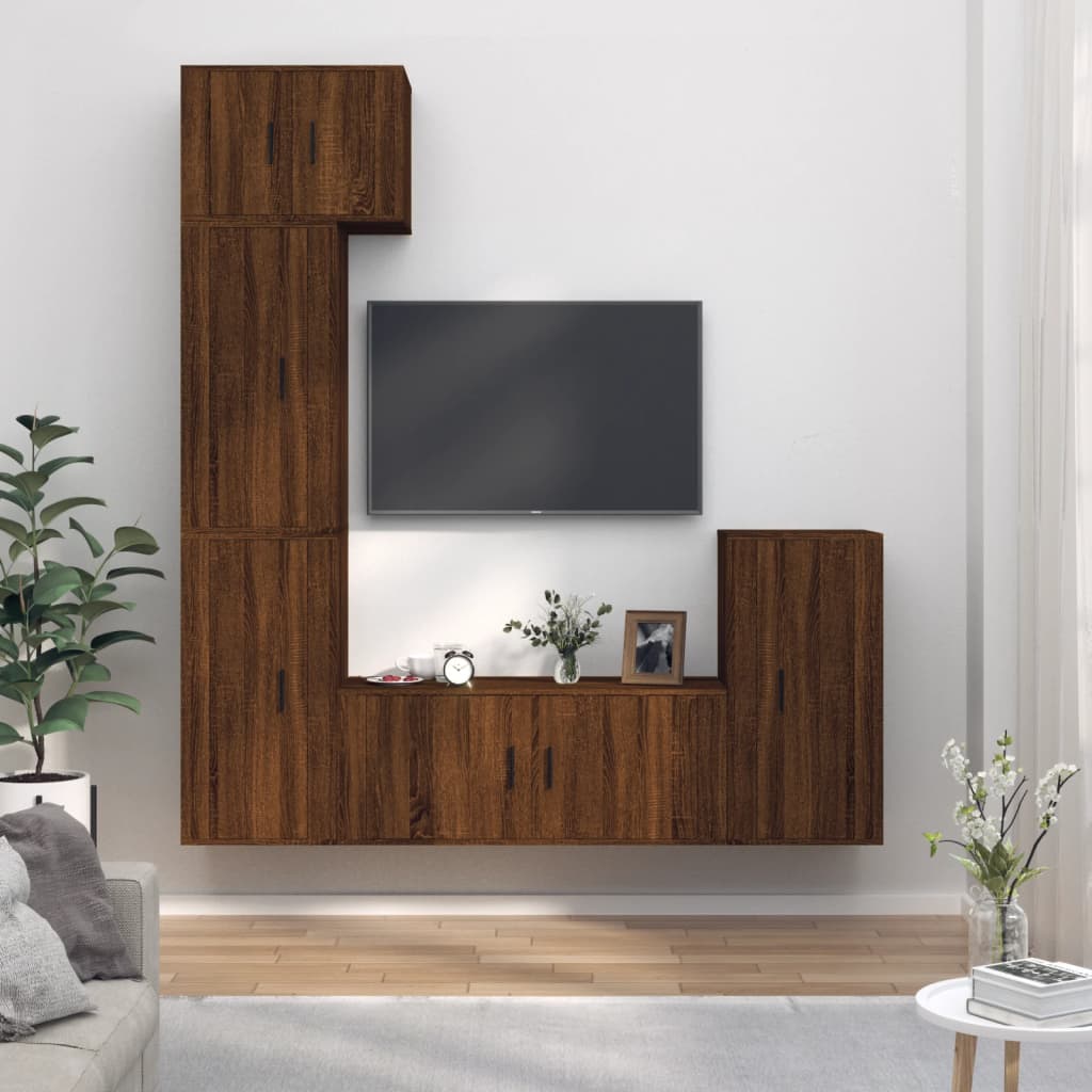 vidaXL 5 Piece TV Cabinet Set Brown Oak Engineered Wood