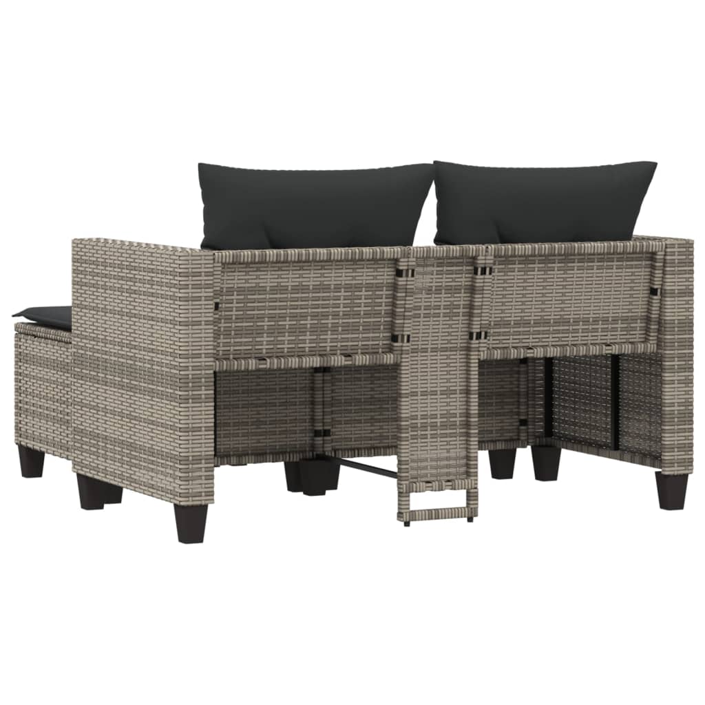 vidaXL Garden Sofa 2-Seater with Stools Grey Poly Rattan