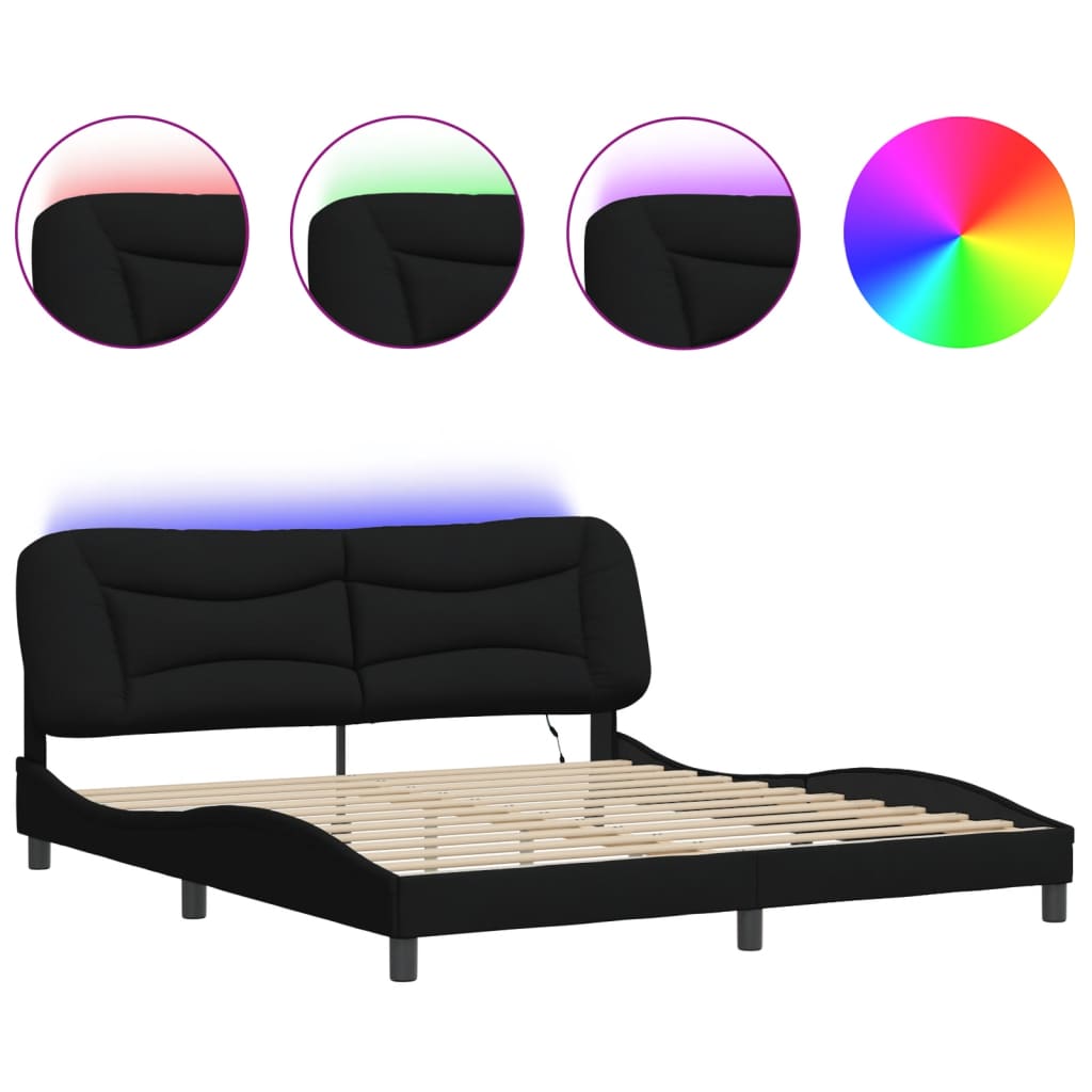 vidaXL Bed Frame with LED without Mattress Black 183x203 cm King Fabric