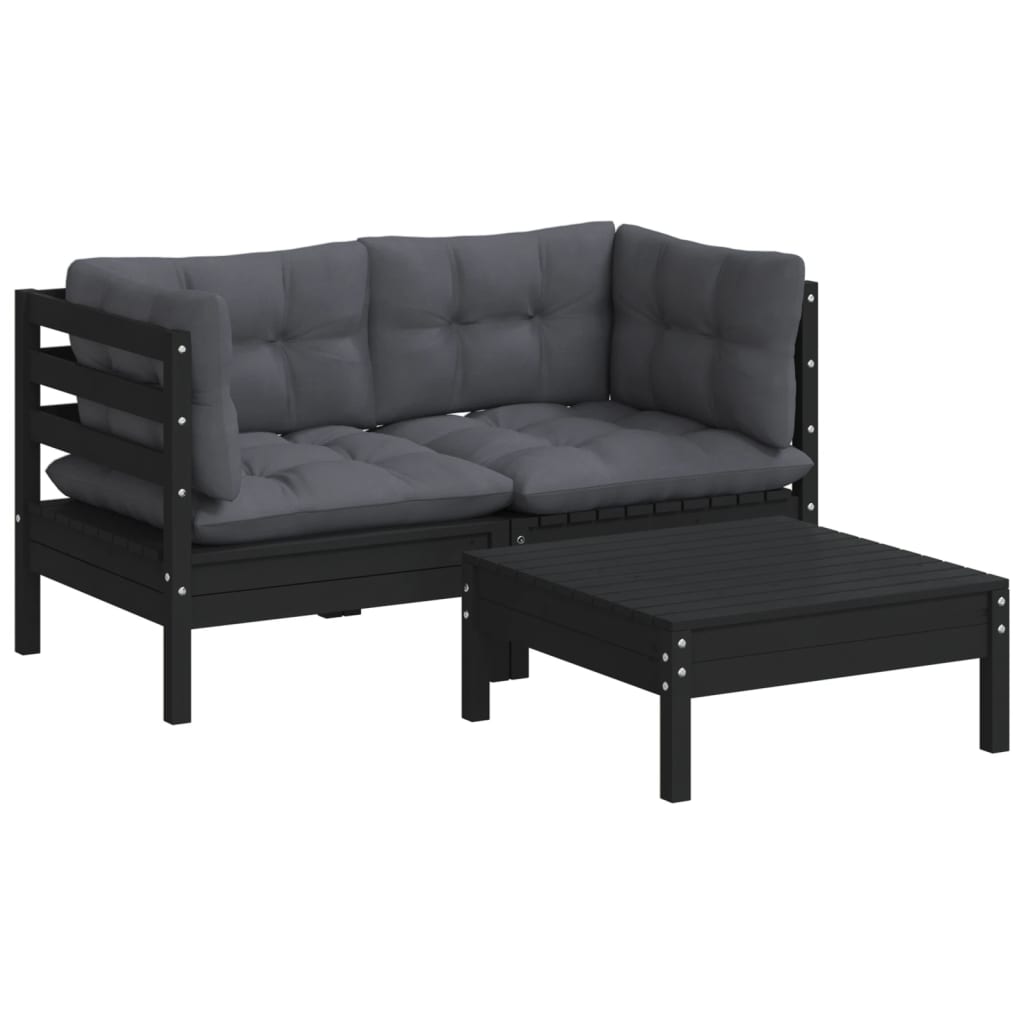 vidaXL 3 Piece Garden Lounge Set with Anthracite Cushions Pinewood