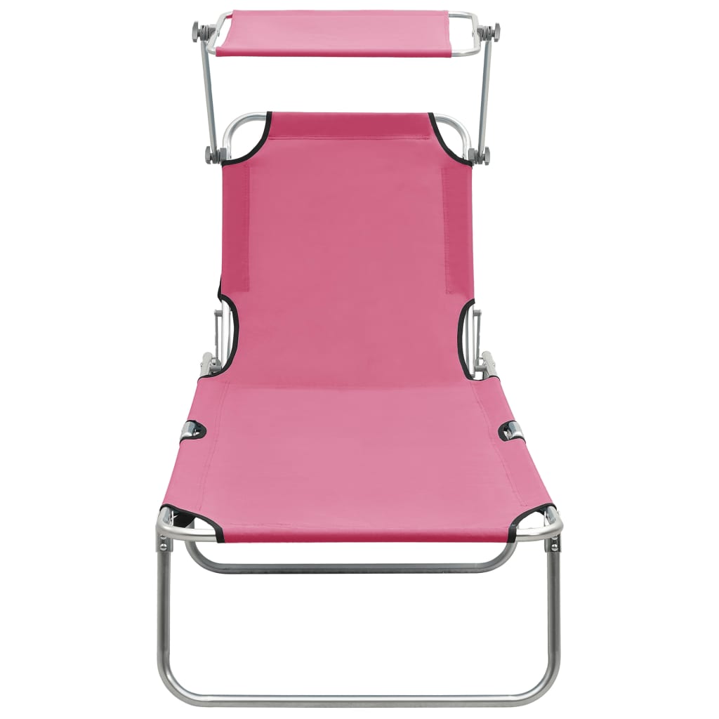 vidaXL Folding Sun Lounger with Canopy Pink Aluminium