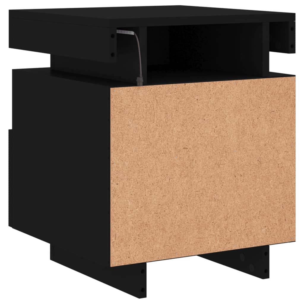 vidaXL Bedside Cabinet with LED Lights Black 40x39x48.5 cm