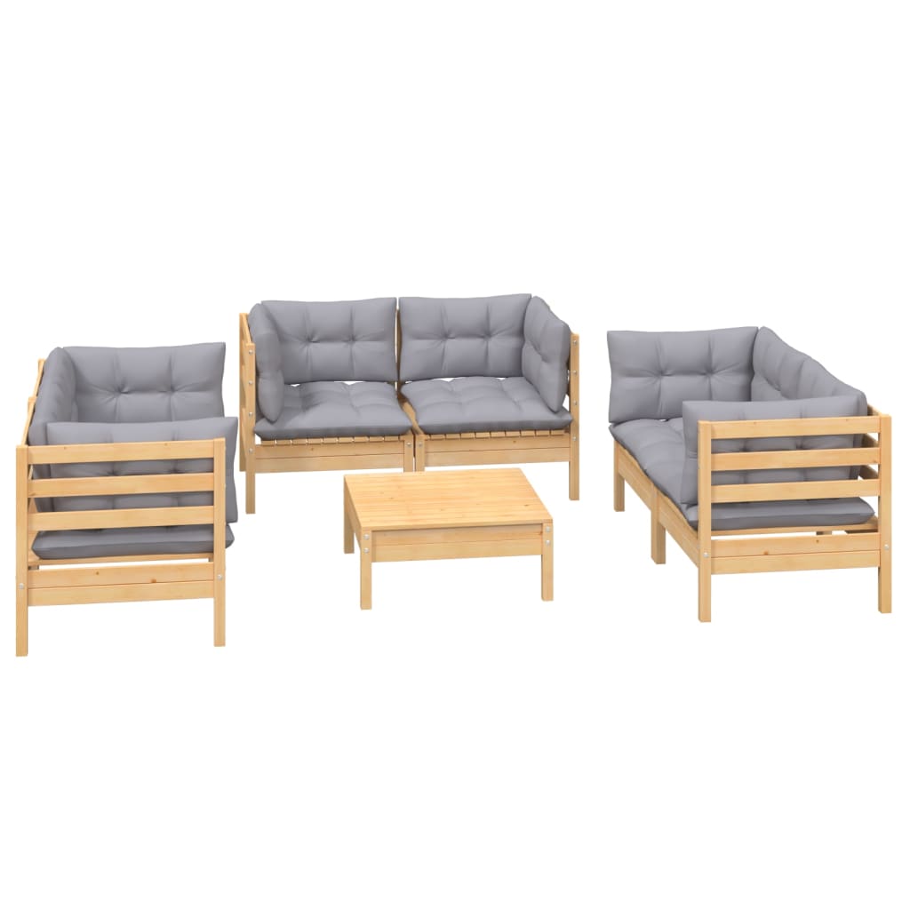 vidaXL 7 Piece Garden Lounge Set with Grey Cushions Solid Pinewood