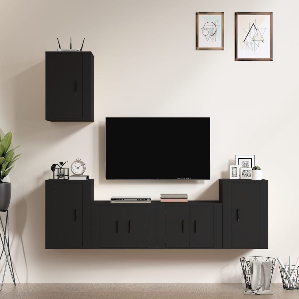 vidaXL 5 Piece TV Cabinet Set Black Engineered Wood