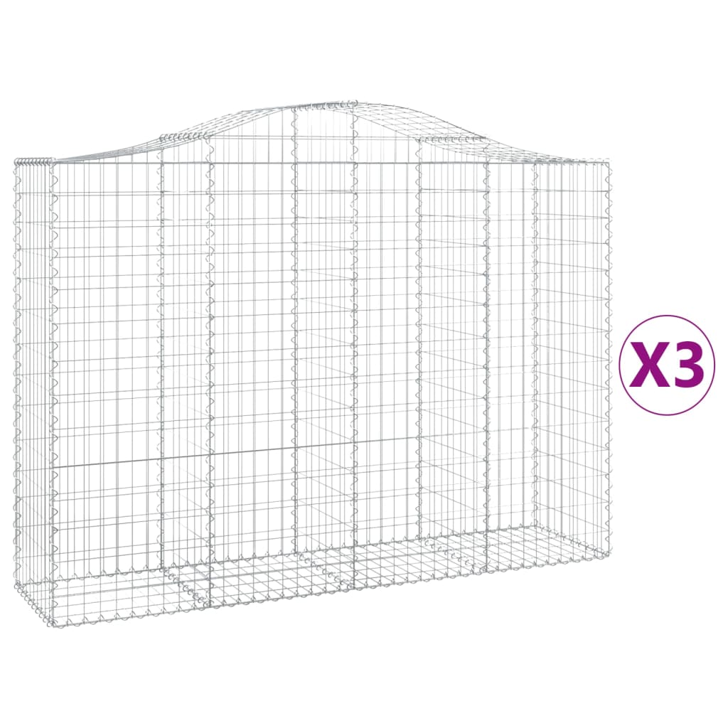 vidaXL Arched Gabion Baskets 3 pcs 200x50x140/160 cm Galvanised Iron