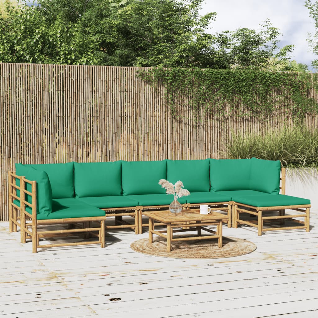 vidaXL 8 Piece Garden Lounge Set with Green Cushions Bamboo