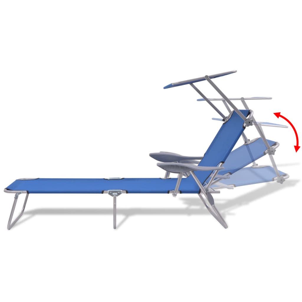 vidaXL Sun Lounger with Canopy Steel Blue