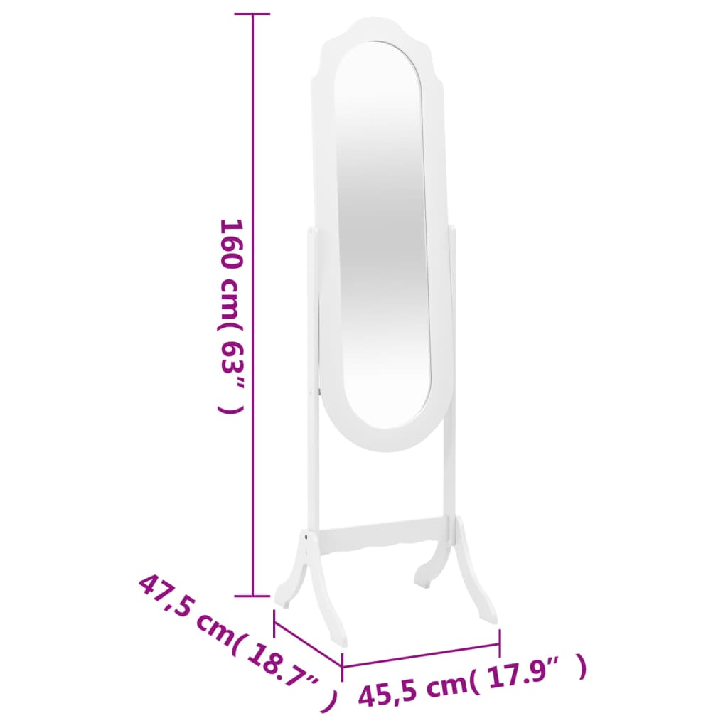 vidaXL Free Standing Mirror White 45.5x47.5x160 cm Engineered Wood