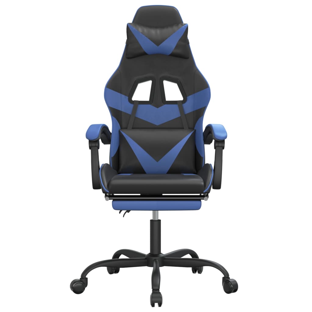 vidaXL Swivel Gaming Chair with Footrest Black&Blue Faux Leather