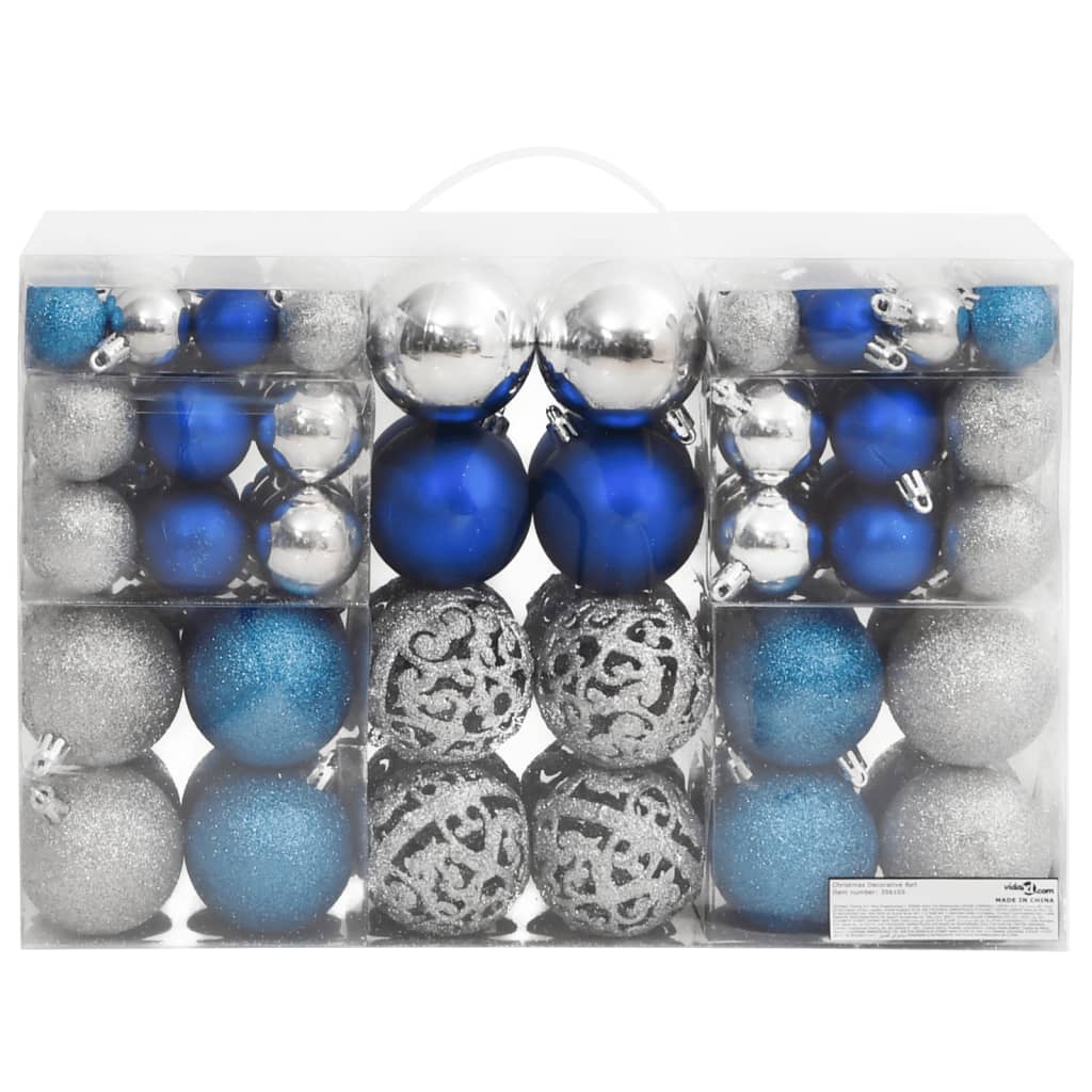 vidaXL Christmas Baubles 100 pcs Blue and Silver 3 / 4 / 6 cm