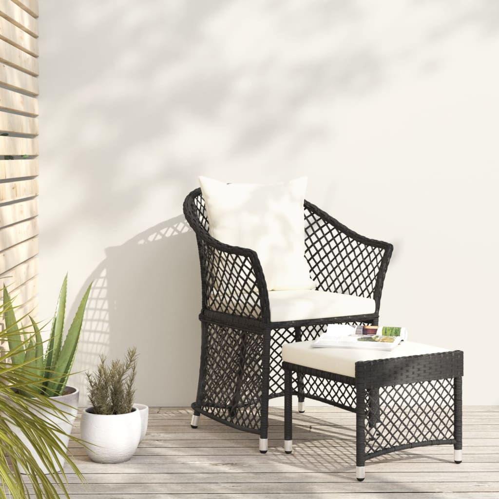 vidaXL 2 Piece Garden Lounge Set with Cushions Black Poly Rattan