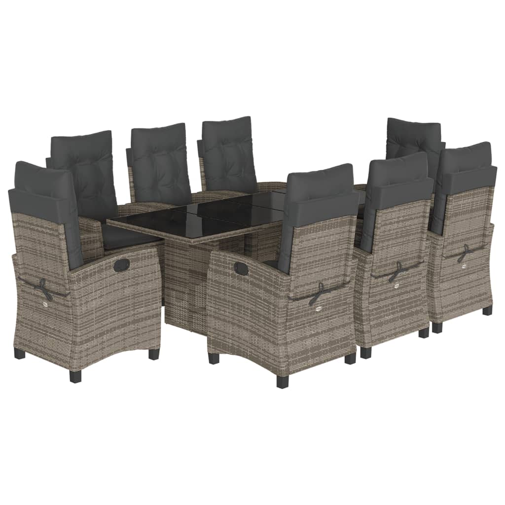 vidaXL 9 Piece Garden Dining Set with Cushions Grey Poly Rattan