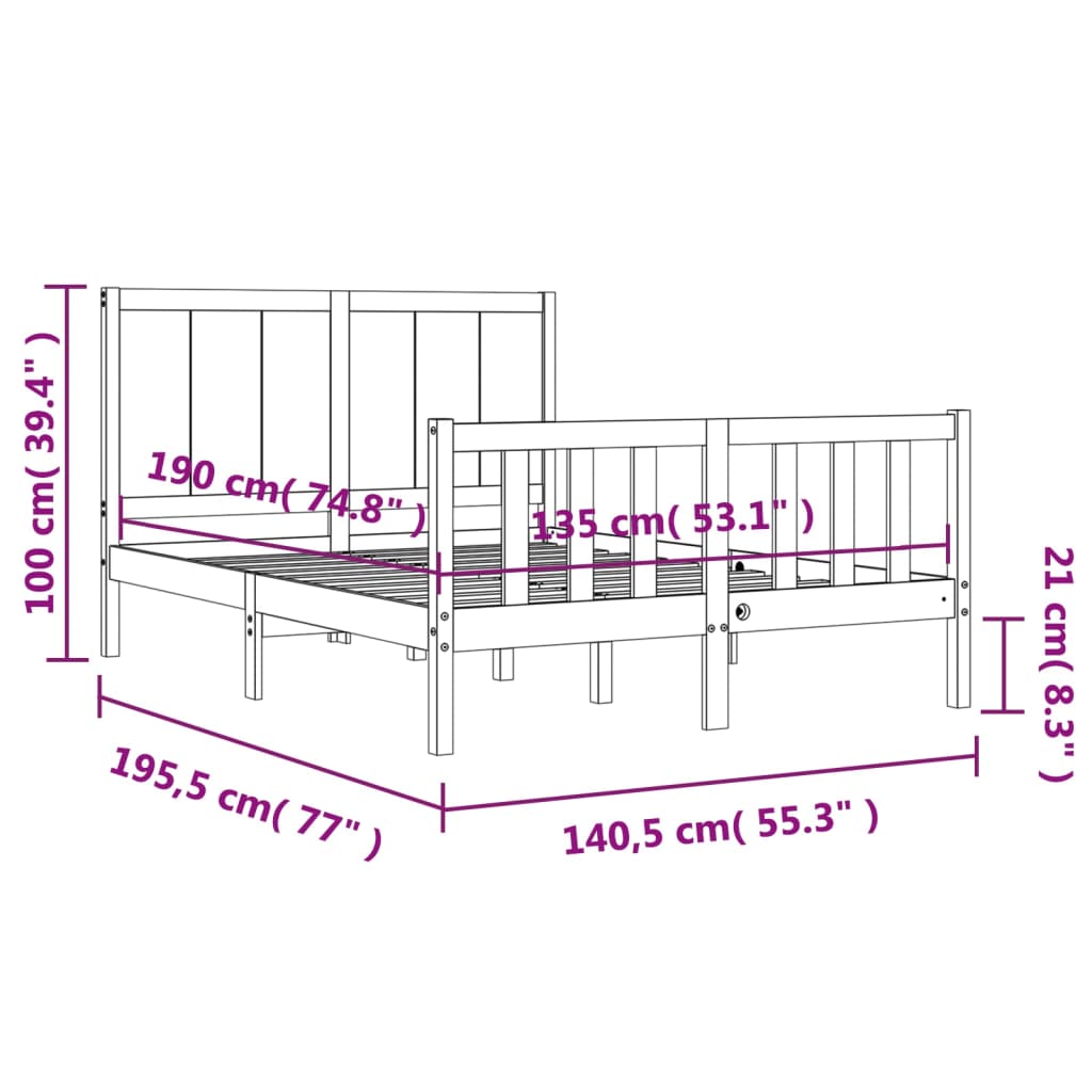 vidaXL Bed Frame with Headboard White Double Solid Wood