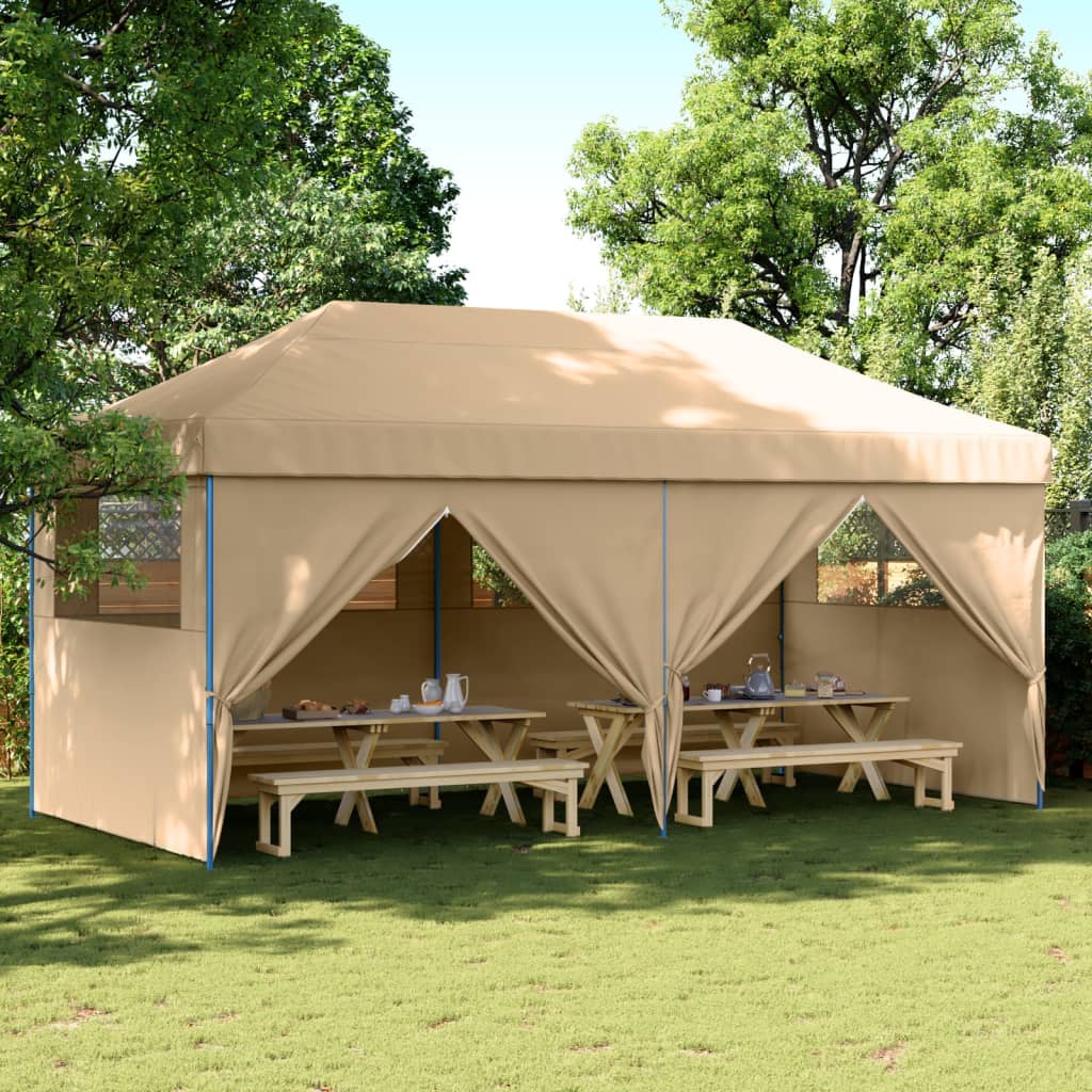 vidaXL Foldable Party Tent Pop-Up with 4 Sidewalls Beige