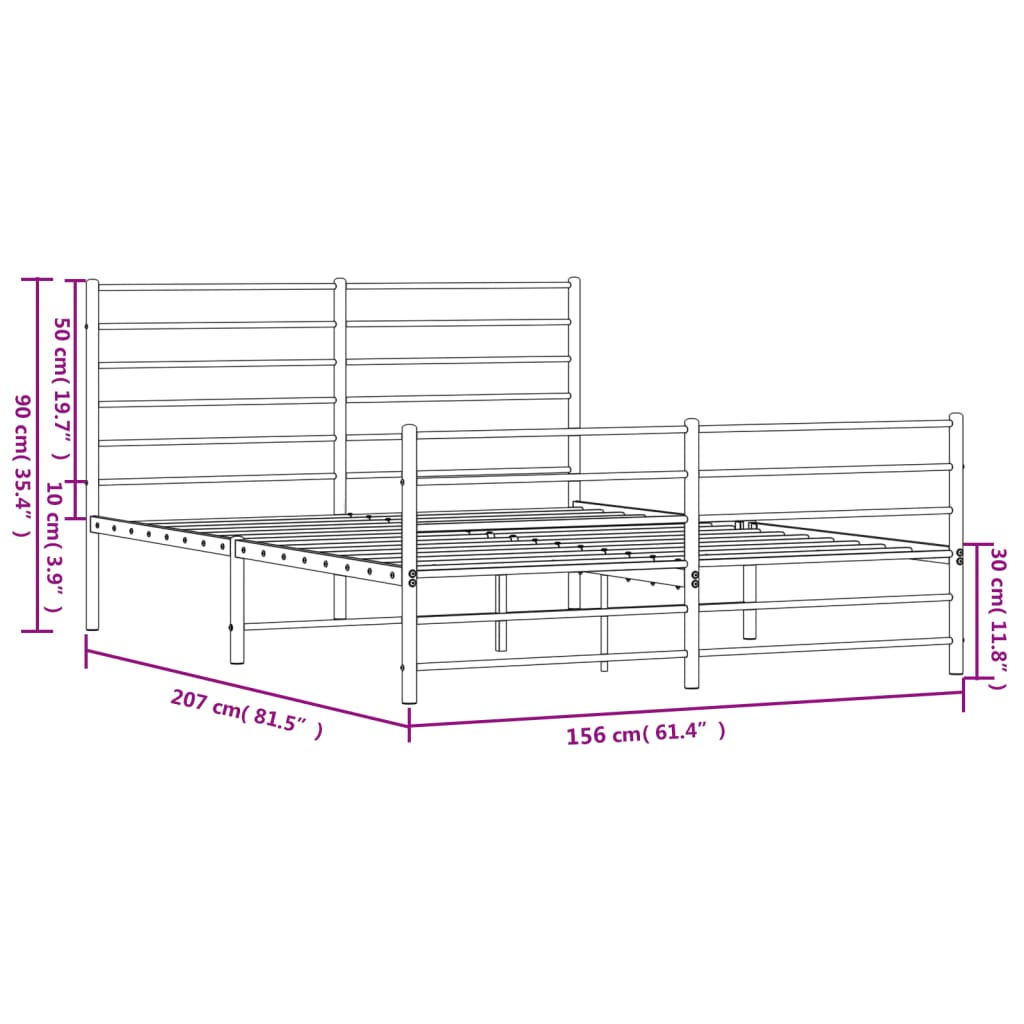 vidaXL Metal Bed Frame without Mattress with Footboard Black 150x200 cm King Size