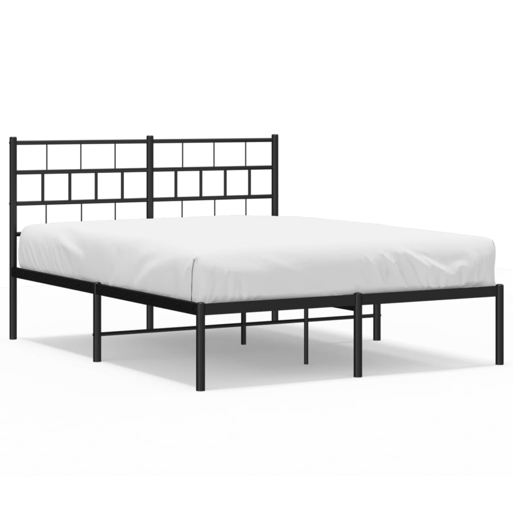 vidaXL Metal Bed Frame without Mattress with Headboard Black 135x190 cm Double