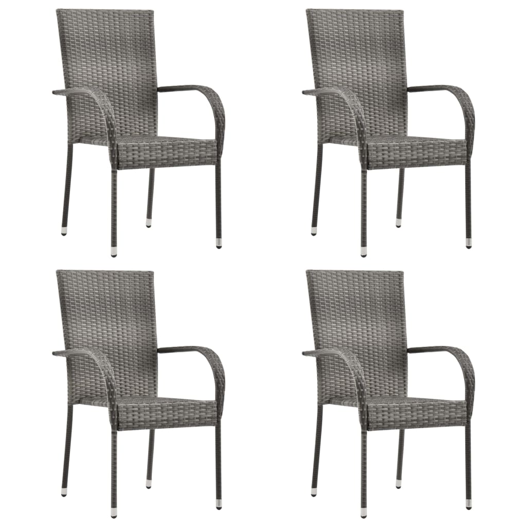 vidaXL 5 Piece Garden Dining Set Grey Poly Rattan