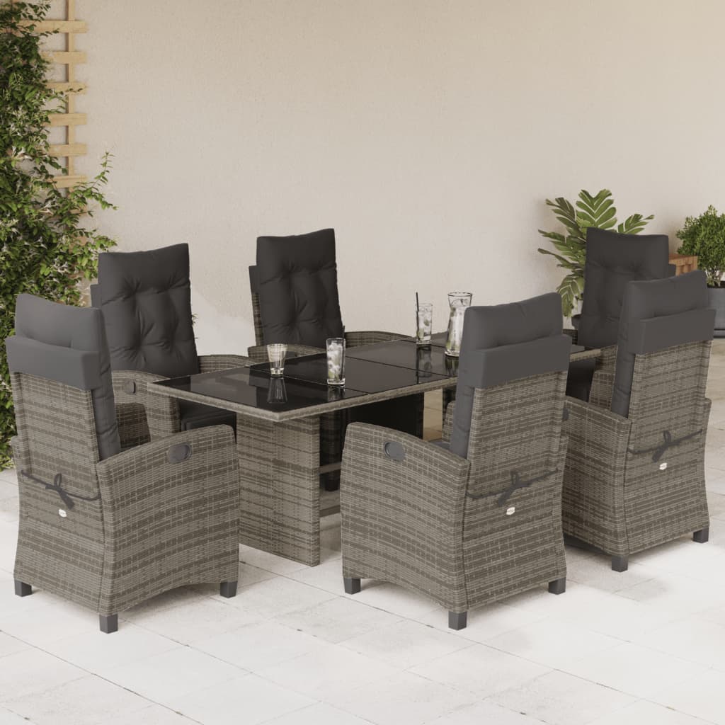 vidaXL 7 Piece Garden Dining Set with Cushions Grey Poly Rattan