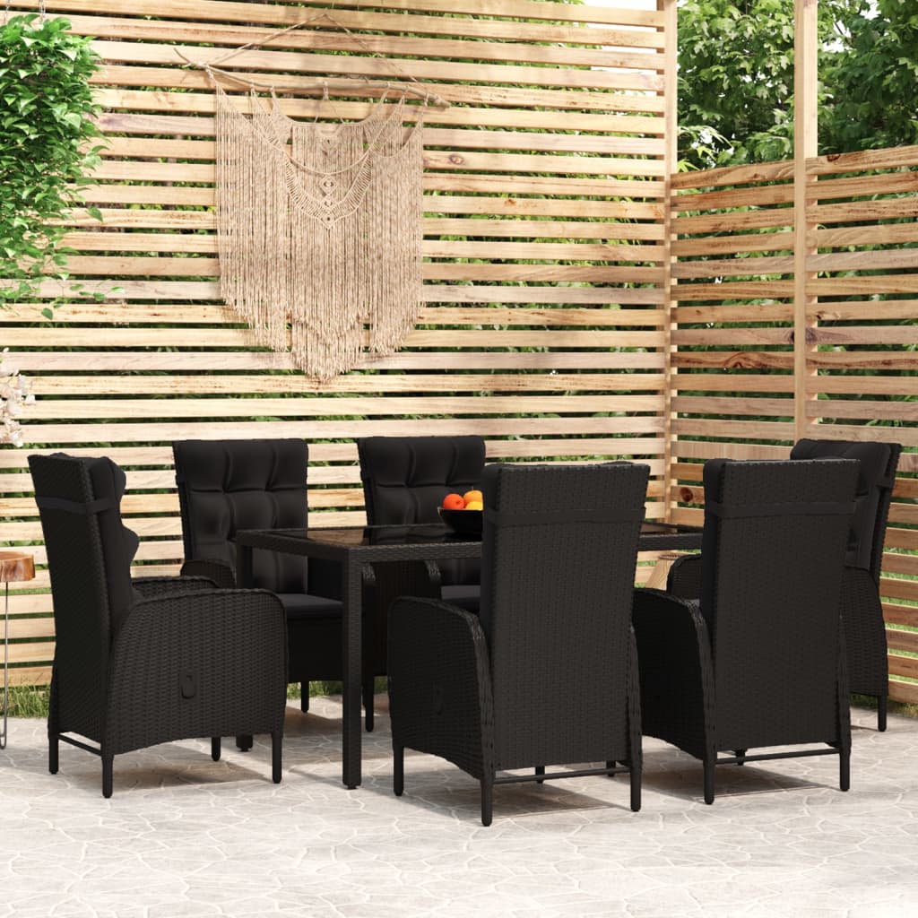 vidaXL 7 Piece Garden Dining Set Poly Rattan Black