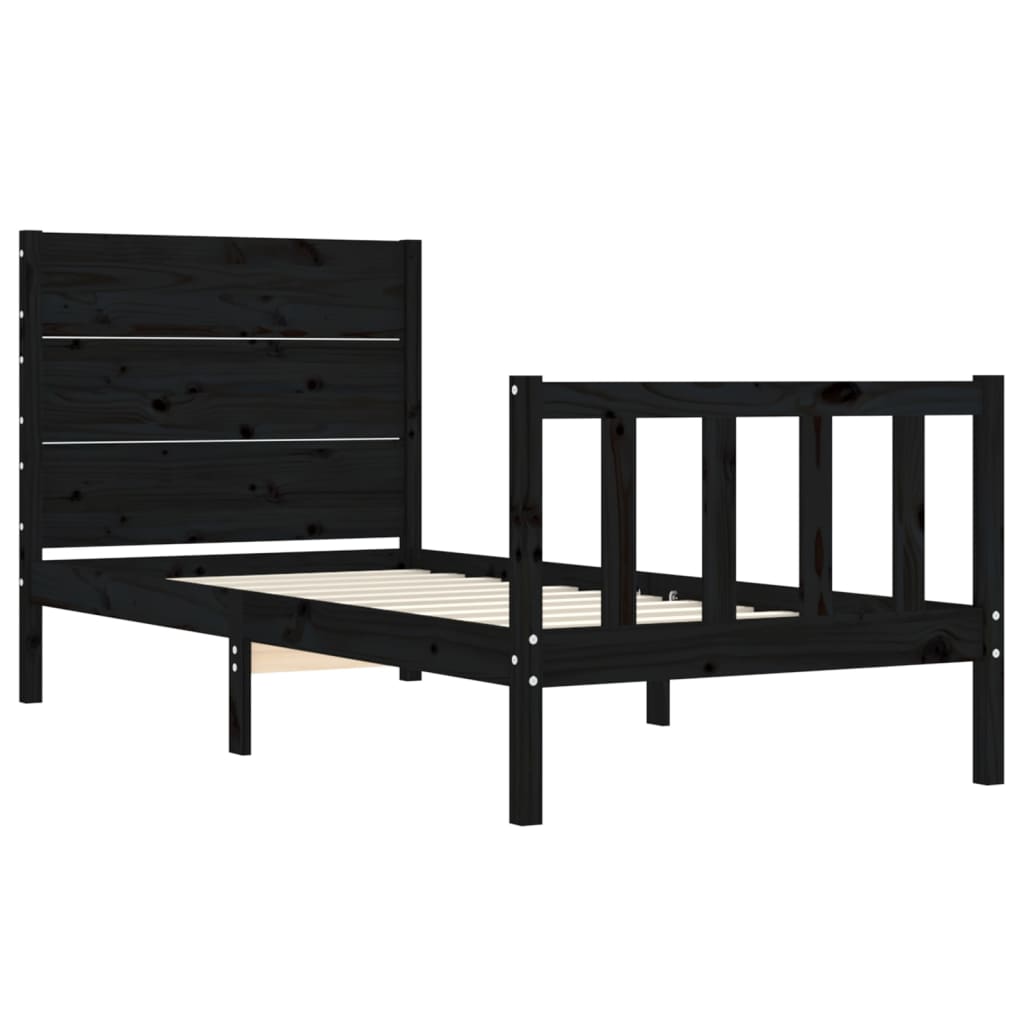 vidaXL Bed Frame without Mattress Black Single Solid Wood Pine