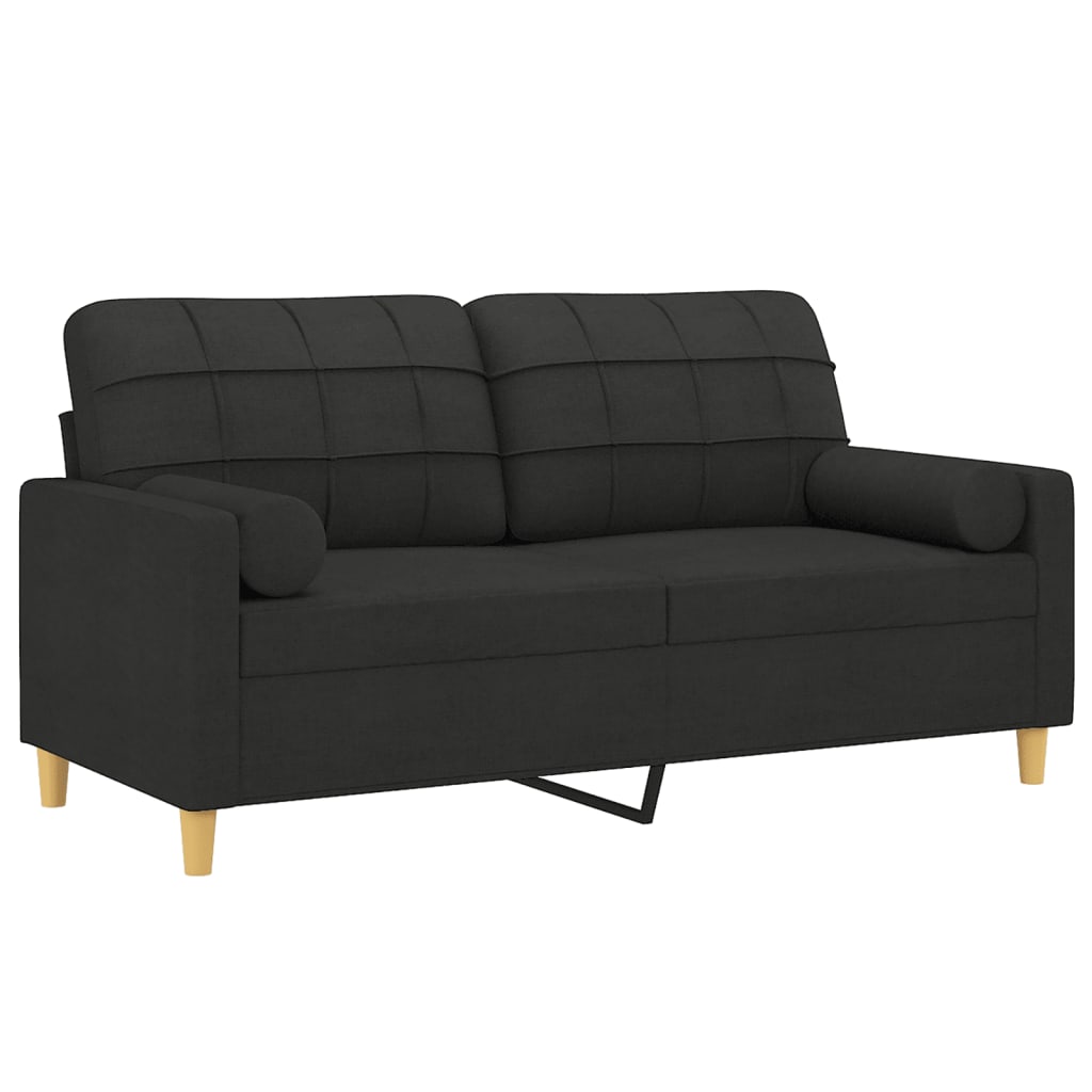 vidaXL 2-Seater Sofa with Throw Pillows Black 140 cm Fabric