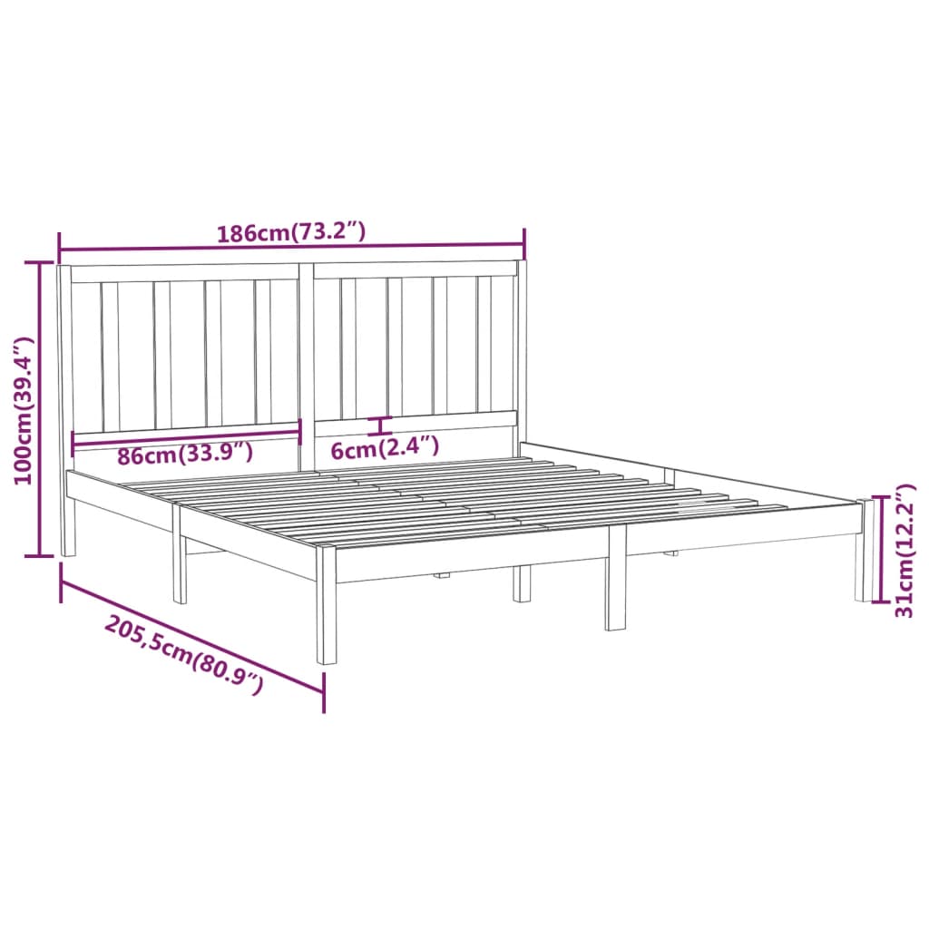 vidaXL Bed Frame without Mattress White 180x200 cm Super King Solid Wood