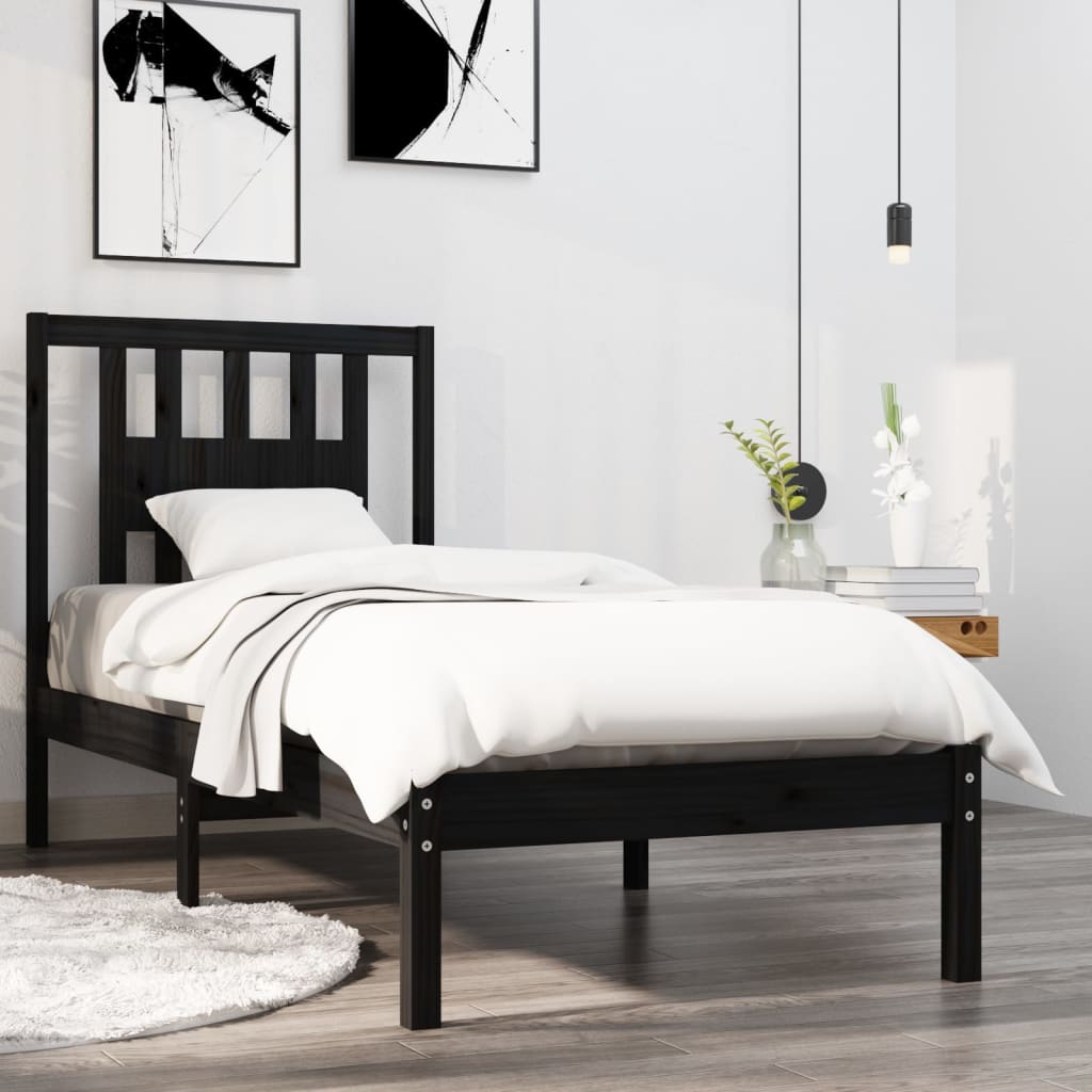 vidaXL Bed Frame Black Solid Wood 90x190 cm Single