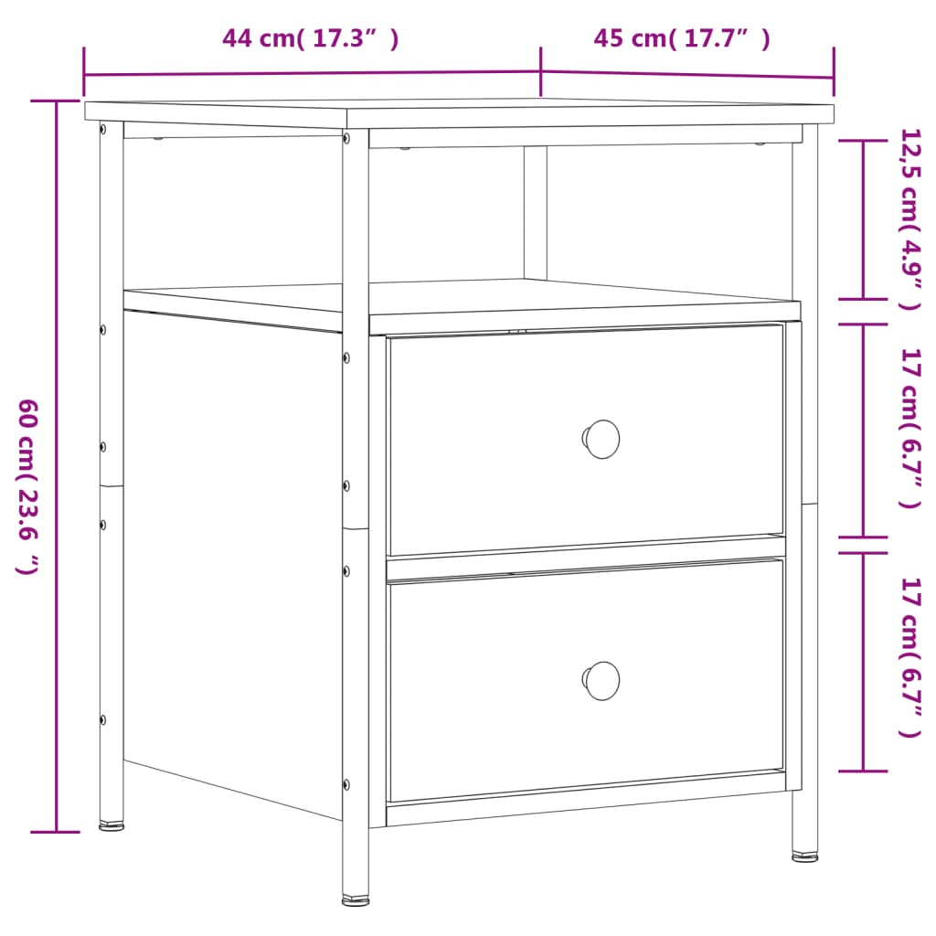 vidaXL Bedside Cabinets 2 pcs Grey Sonoma 44x45x60 cm Engineered Wood