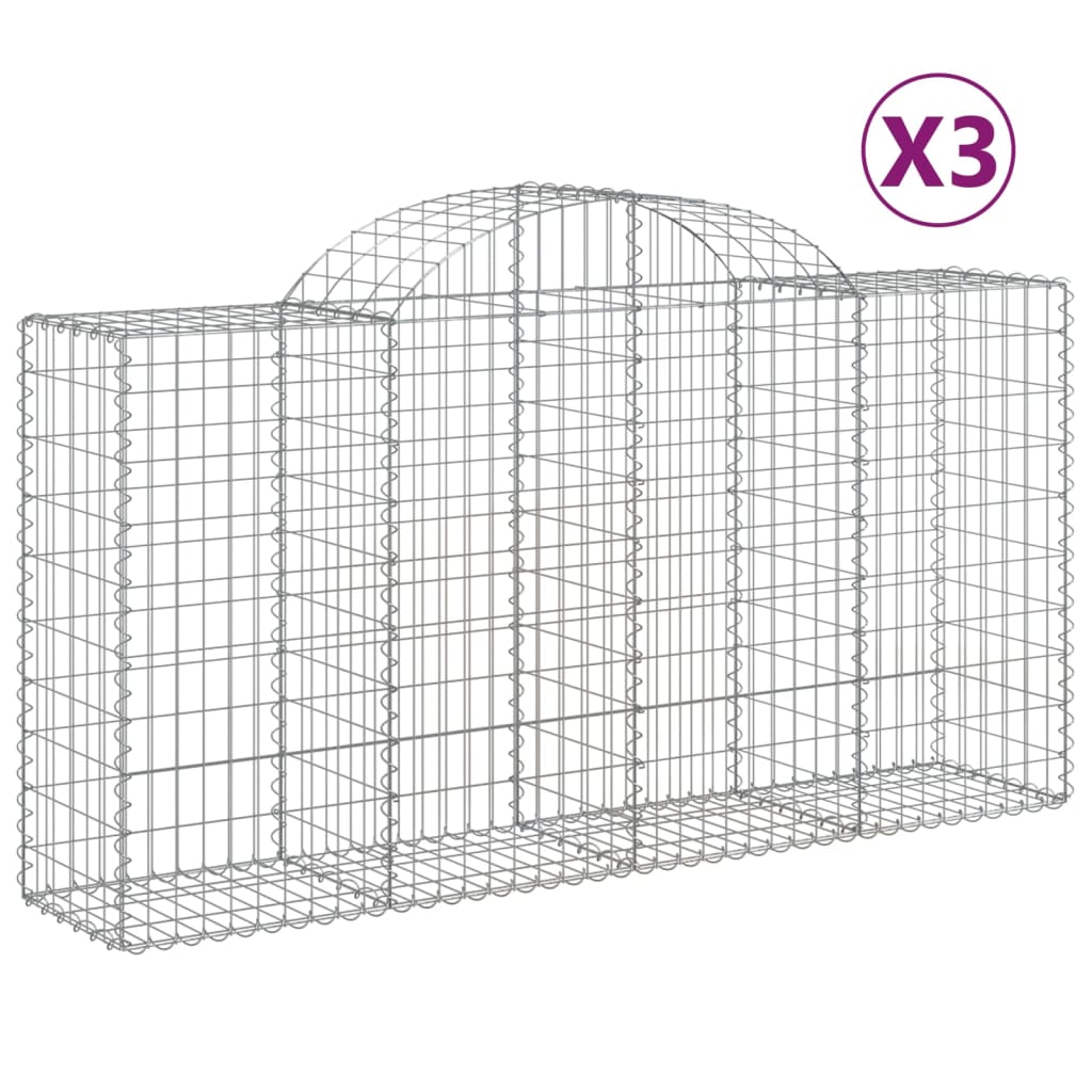 vidaXL Arched Gabion Baskets 3 pcs 200x50x100/120 cm Galvanised Iron