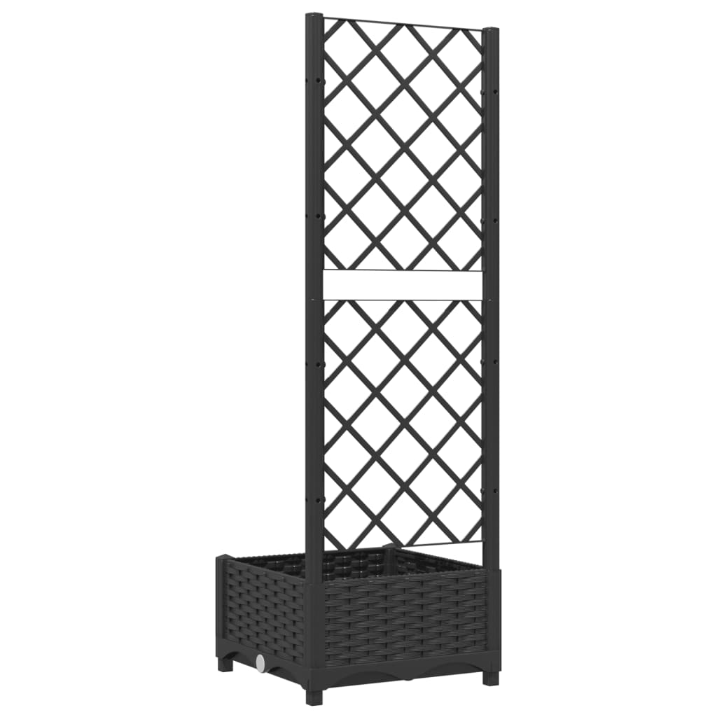 vidaXL Garden Planter with Trellis Black 40x40x121.5 cm PP