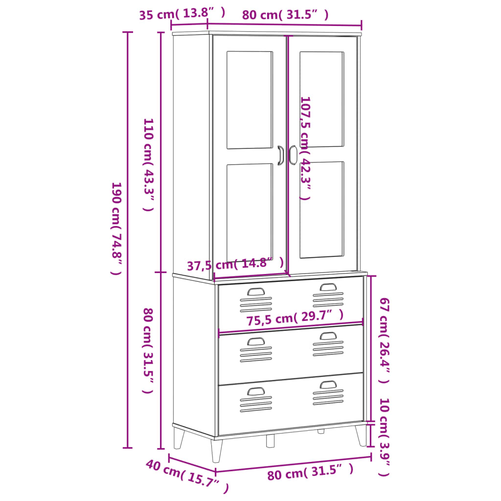 vidaXL Highboard VIKEN Anthracite Grey 80x40x190 cm Solid Wood Pine