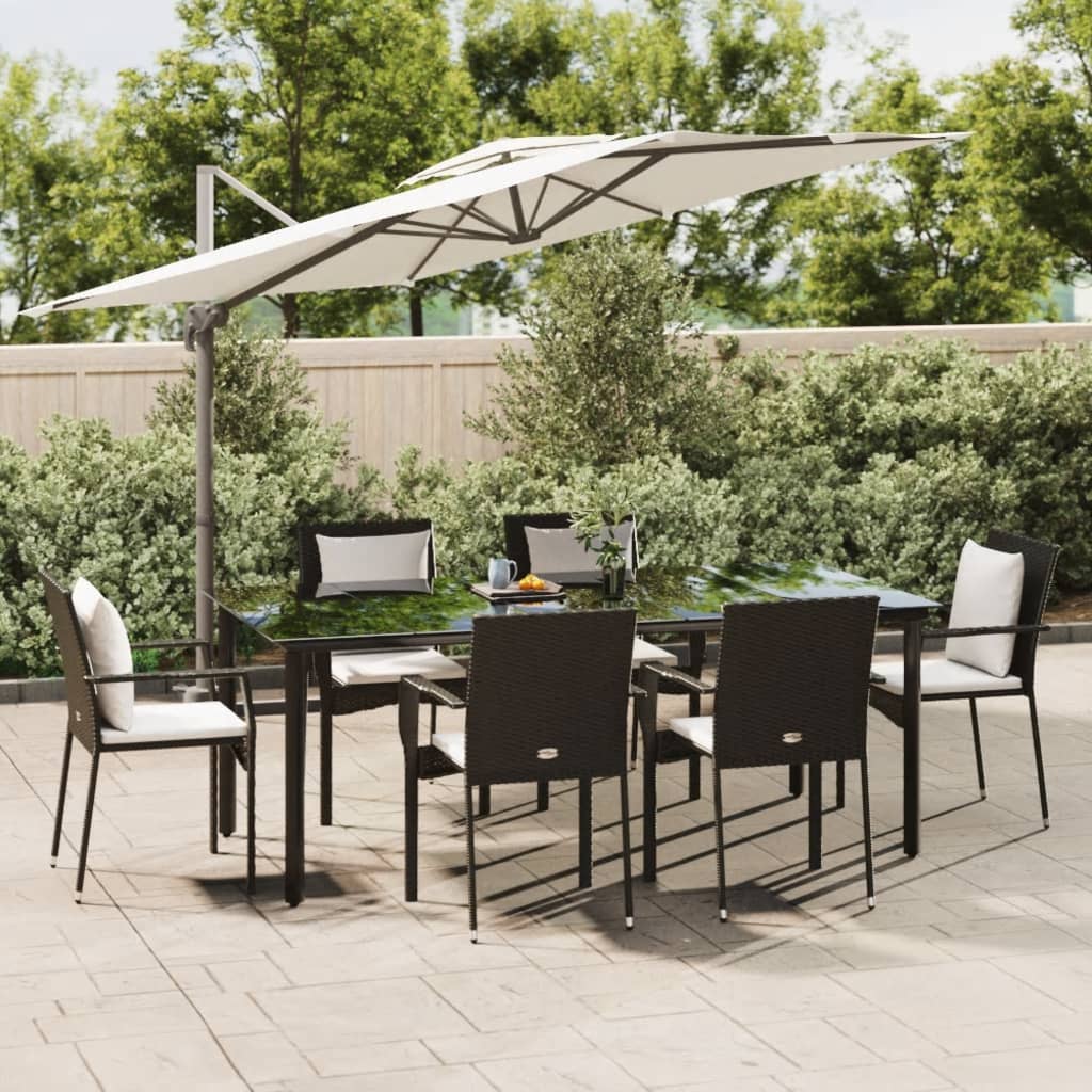 vidaXL 7 Piece Garden Dining Set with Cushions Black Poly Rattan