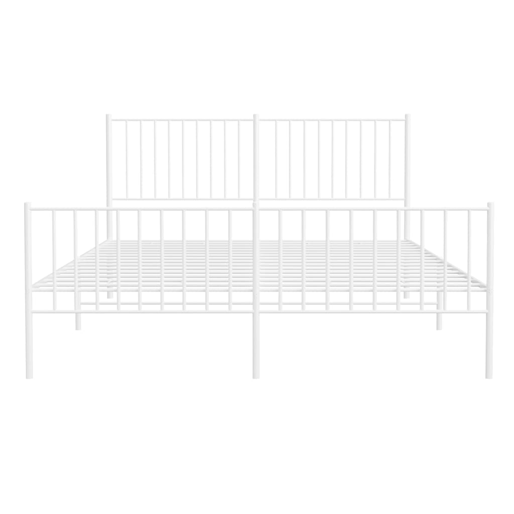 vidaXL Metal Bed Frame with Headboard and Footboard White 150x200 cm King Size