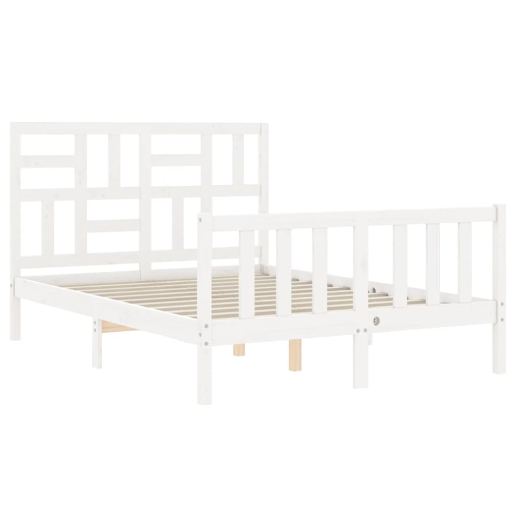 vidaXL Bed Frame without Mattress White Double Solid Wood Pine