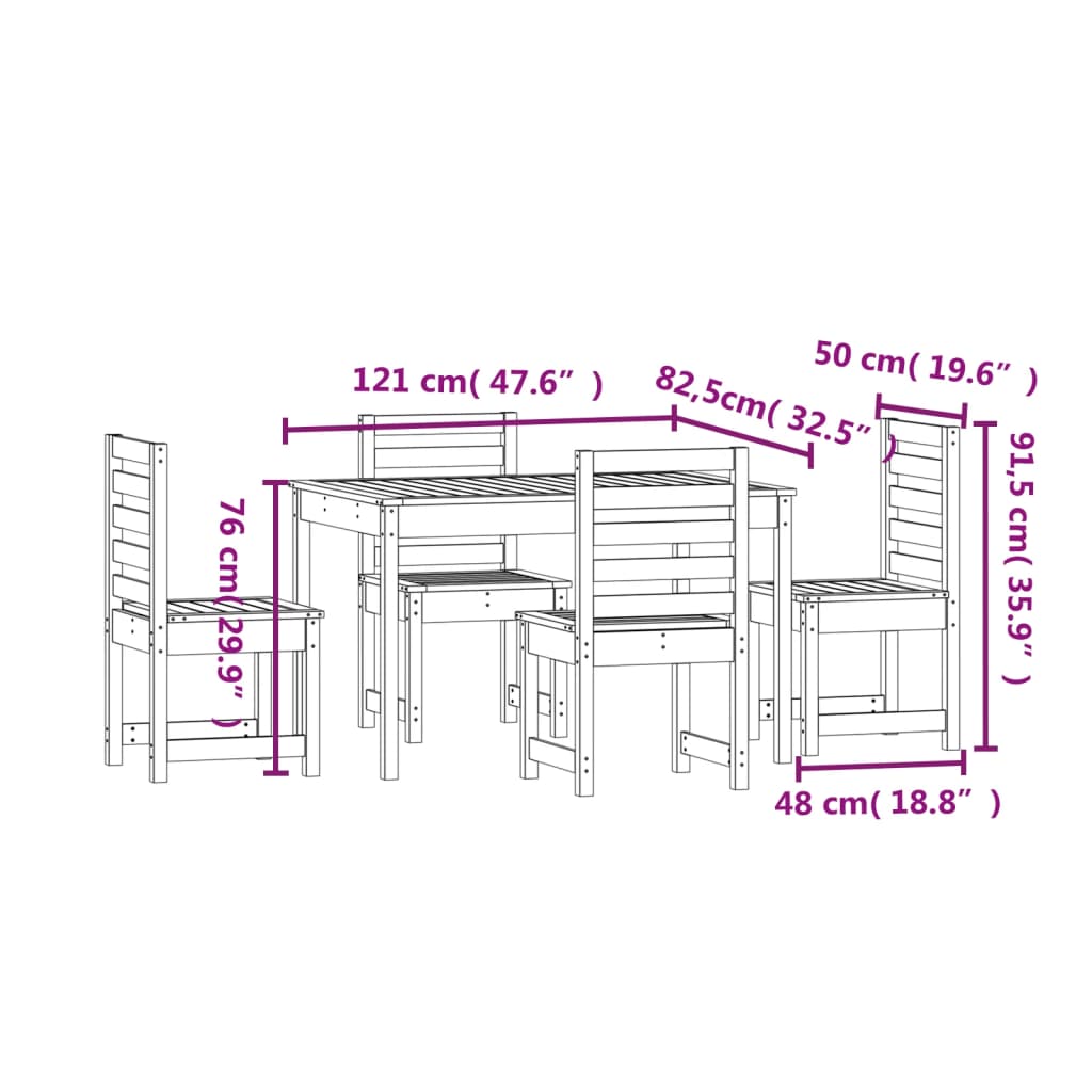 vidaXL 5 Piece Garden Dining Set Solid Wood Pine