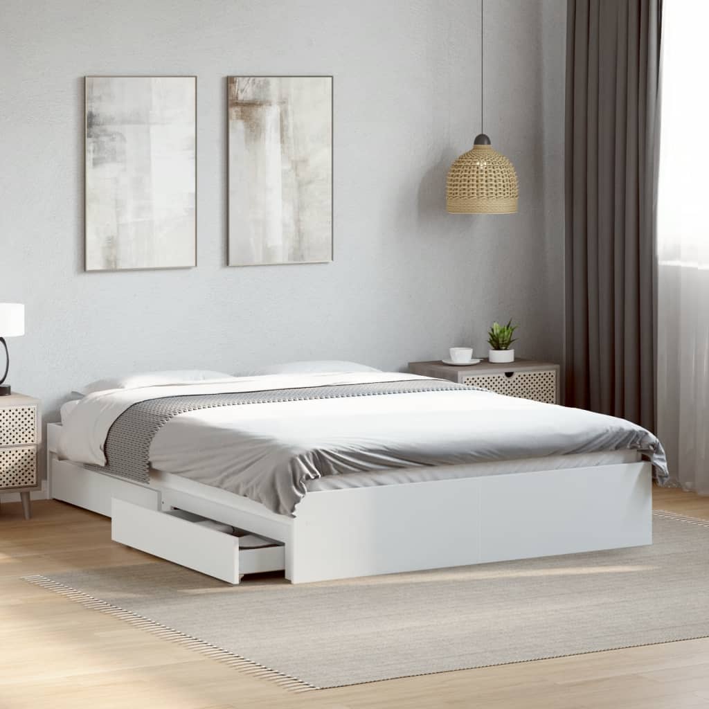 vidaXL Bed Frame with Drawers without Mattress White 135x190 cm Double